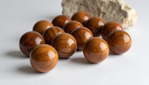 Group of Polished Wooden Spheres with Natural Wood Grain Patterns