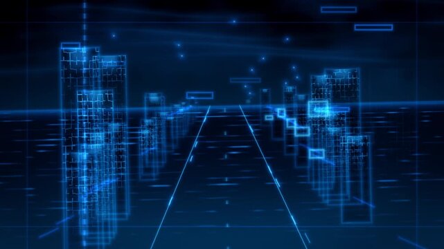 Futuristic Digital City Wireframe Skyscrapers in a Seamless Looping Motion Background