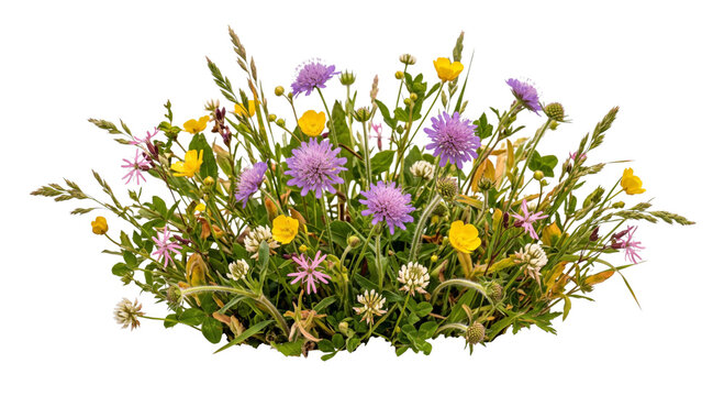 Vibrant bouquet of wild meadow flowers and grasses in full bloom