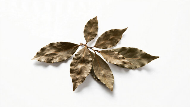 Dried Bay Laurel Leaf Cluster on White Background