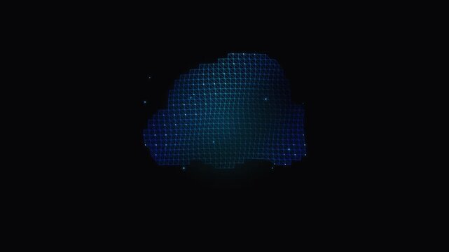 Abstract blue digital point cloud pattern on black background representing big data and network connectivity