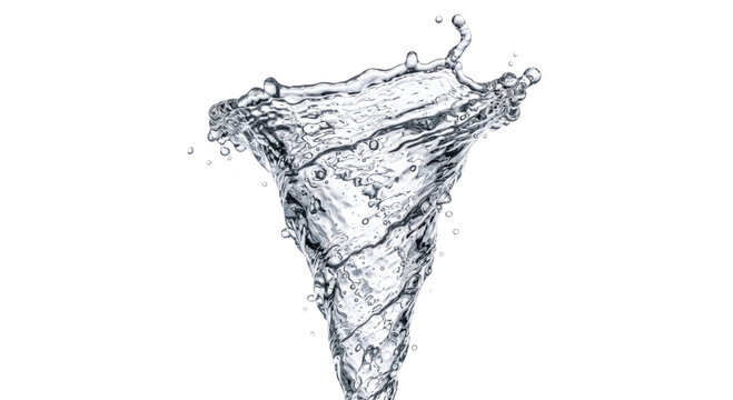 Dynamic water vortex splash captured in motion with tiny bubbles and droplets