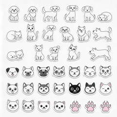 Fototapeta premium Cute Hand Drawn Cats Dogs And Paw Sticker Collection