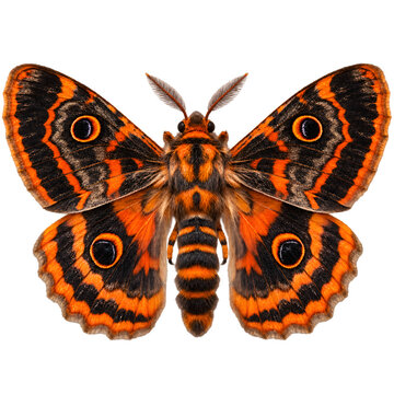 Halloween moth with orange and black wings isolated on white  