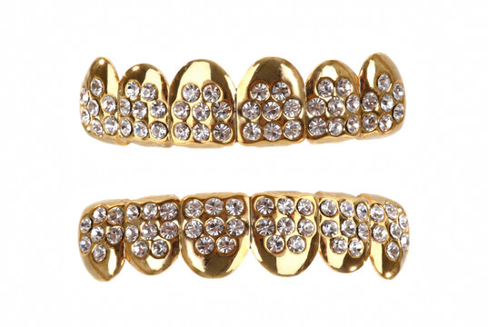 Luxury Gold Plated Dental Grillz Set Encrusted with Sparkling Clear Stones