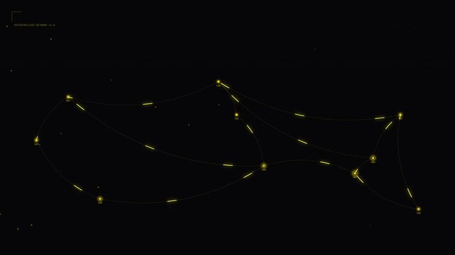 Abstract representation of interconnected yellow lines and shapes against a dark background, symbolizing data flow and networks