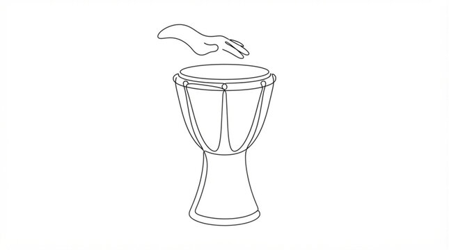 Acoustic djembe hand drum percussion continuous line art logo
