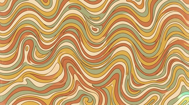 Retro Wavy Lines Pattern with Warm Orange and Olive Green Tones