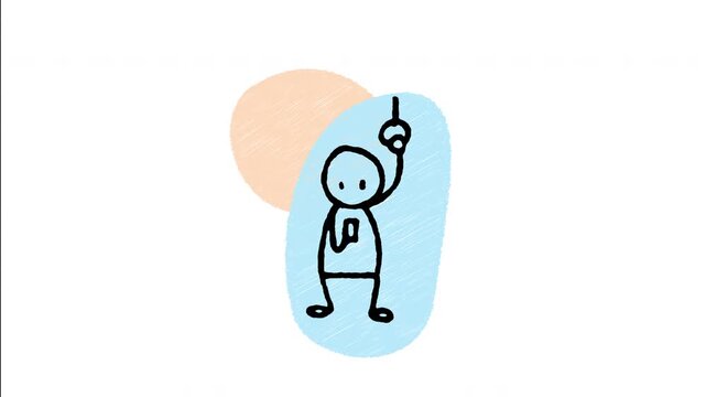 An animated hand-drawn passenger holding onto a strap while using a smartphone on public transit. Perfect for daily commute, urban lifestyle, mobile addiction, and travel media. 