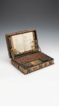 Vintage leather journal and ornate metal writing set displayed on a neutral surface, evoking a sense of history and classic writing, perfect for literary or academic themes
