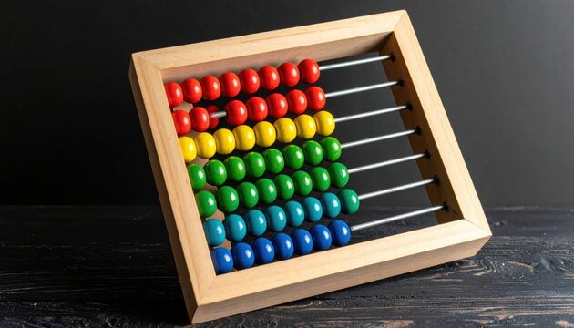 Colorful Wooden Abacus Beads Arranged on Metal Rods for Early Math Education
