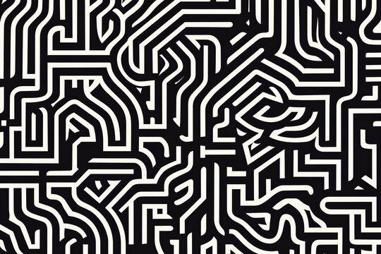 Black and White Geometric Maze Pattern for Modern Design and Backgrounds