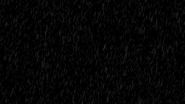 Realistic 4k Heavy Rain Falling on Black Background. Realistic Rain Drops and Water Splash Overlay. Heavy rainstorm hitting black surface Seamless loop