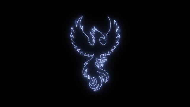 Blue Neon Phoenix Bird Glowing Wings Firebird Outline Saber Motion Graphic Animation Loop