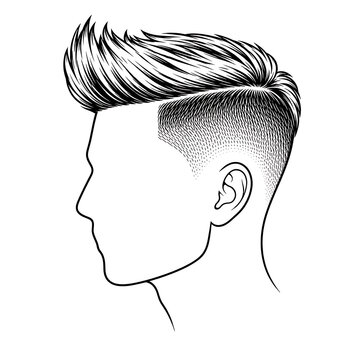 Quiff Hairstyle Vector Line Art Black and White Men&rsquo;s Haircut