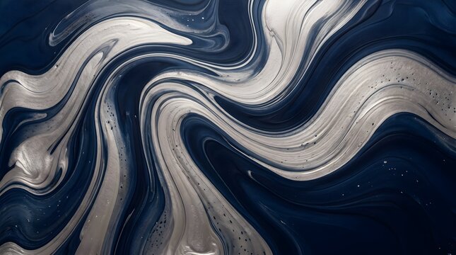 Luxury Blue and Silver Fluid Marble Texture with Liquid Waves