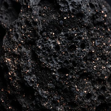 Dark Volcanic Rock Texture with Sparkling Golden Flecks and Minerals
