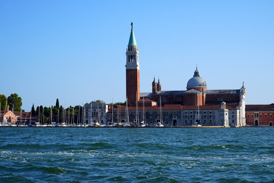 San Giorgio Maggiore Island, Venice, Italy view from water, Marina and Monastery buildings