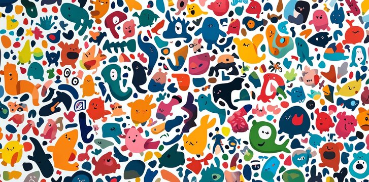 Colorful Cartoon Monster Pattern on White Background for Kids Toys and Fabric