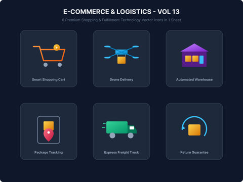 E-Commerce and Logistics Fulfillment Isometric Vector Icon Set