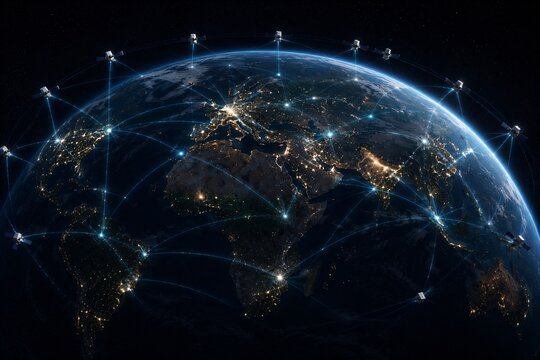 Global Satellite Communication Network Around Earth