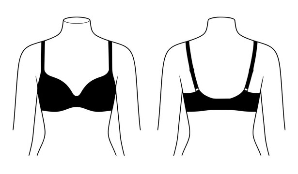 Black push up bra front and back view on fashion mannequins smooth lingerie vector illustration