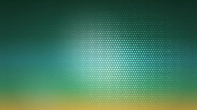 Seamless Loop Abstract Gradient Motion Background: Emerald Green Teal Gold Halftone Dot Grid, Glowing Orbiting Light Blobs, Glass Bokeh Texture, 4K Looping Animated Wallpaper for Video and Design