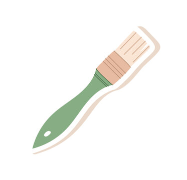 Flat paintbrush sticker icon art style. Simple paint brush tool as craft accessory and supply. Minimal brush object in soft green and beige color for art craft project, school study or creative