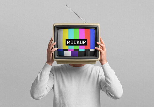 Retro TV Mockup - Man with TV Head
