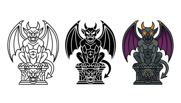 Stylized alien or monster face illustrations with geometric and tribal patterns