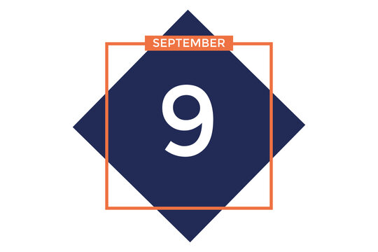 September 9 calendar with blue box with orange border on white background