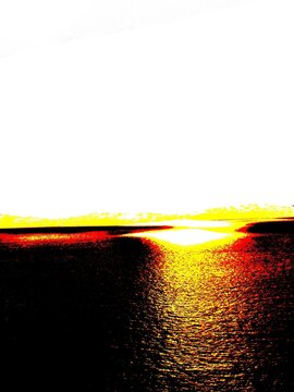 Sunset ocean reflection high contrast posterized graphic art