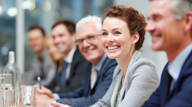 Smiling business people talking planning in conference room meeting