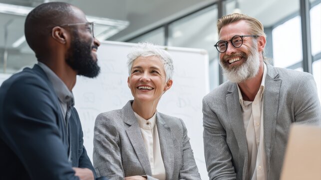 Smiling business people talking planning in conference room meeting