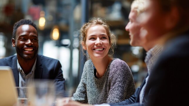 Smiling business people talking planning in conference room meeting