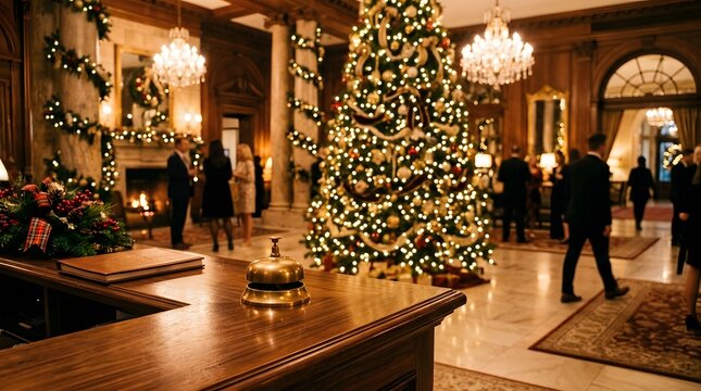 A beautifully decorated christmas tree illuminates a grand hotel lobby creating a festive and welcoming atmosphere for the holidays