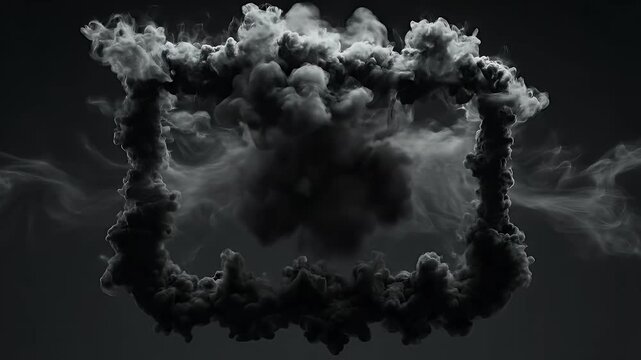Dark, swirling smoke forms an abstract, ring-like shape against a muted background