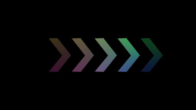 Animated row of gradient colored chevron direction arrows pointing right