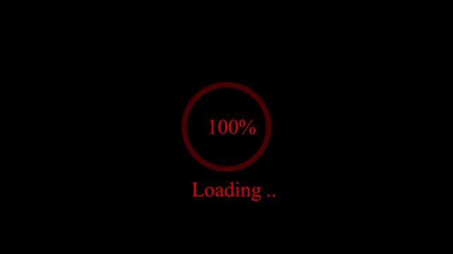 Red loading circle progress bar showing one hundred percent complete status