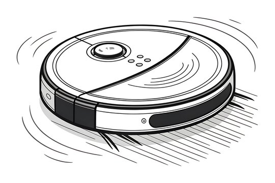 Robot vacuum cleaner cleaning a floor with motion lines
