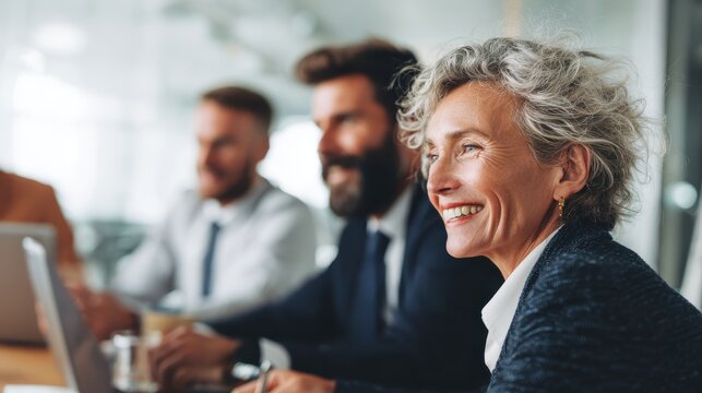 Smiling business people talking planning in conference room meeting