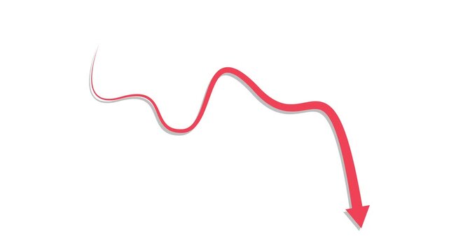 Wavy arrow line pointing downward showing decline or drop trend animation