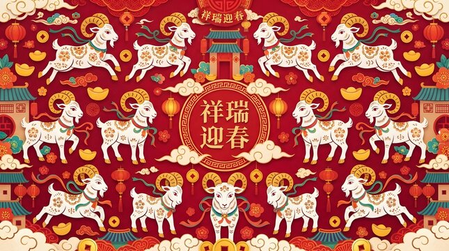 Intricate textile pattern featuring white horses and floral motifs in vibrant red tones