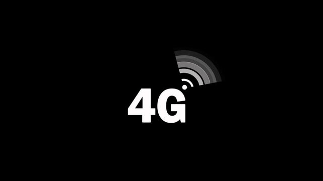 4G network signal icon on black background. 4G Wi-fi wireless signal with fast speed network icon. 4G network streaming symbol animation with signal waves for technology and communication concepts
