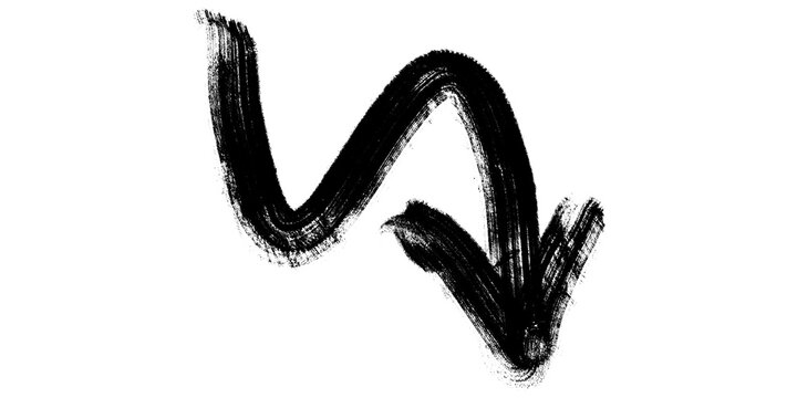 Black hand drawn zigzag brush arrow pointing down