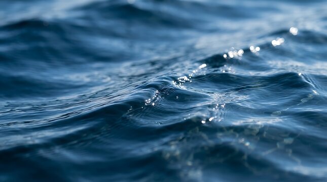 Close up view of dark blue ocean water surface rippling with gentle waves