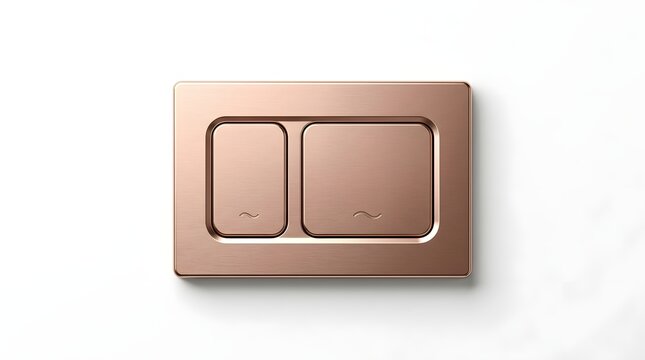 Modern rose gold dual flush button plate for toilet cistern with brushed copper finish background.