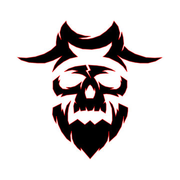 Sharp aggressive tribal skull vector illustration with red stroke accents, perfect for gaming logos, esports, and biker apparel prints.