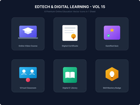 Education Technology and Digital Learning Isometric Vector Icon Set