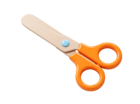 Pair of orange plastic safety scissors isolated on transparent background